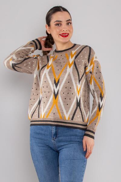 Sementa 32476 Renkli Baklva Desenli Yünlü Triko Kazak