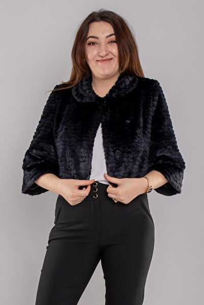 Miss Öznur 1060 Büyük Beden Yaka Çıtçıtlı Katkat Kürklü Kısa Ceket