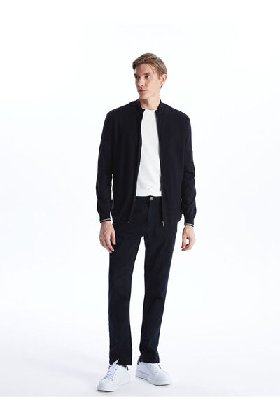 LC Waikiki Navy Blue Standard Fit Stand Collar Men's Knitwear Cardigan