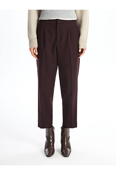 LC Waikiki Burgundy Elastic Waist Straight Gabardine Women's Trousers