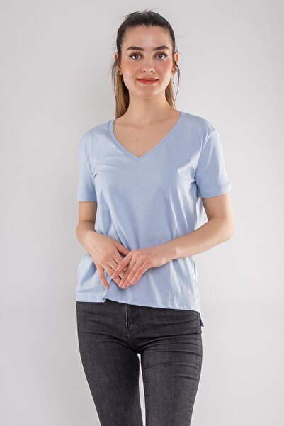Dilvin 3470 V-Neck Basic Cotton Women's Tshirt