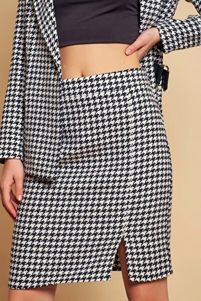 Ottawe Fermuar Kapamalı Yüksek Belli Kazayağı Desen Bacak Yırtmaçlı Kalın Kış...