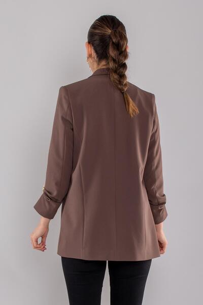 AYHAN 90503 Brooched Gathered Sleeve Lined Blazer Jacket