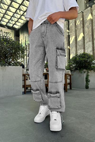 HAFKAGİYİM Textured Snow Wash Design Double Pocket R5 Dl Leg Adjustable Baggy Pants