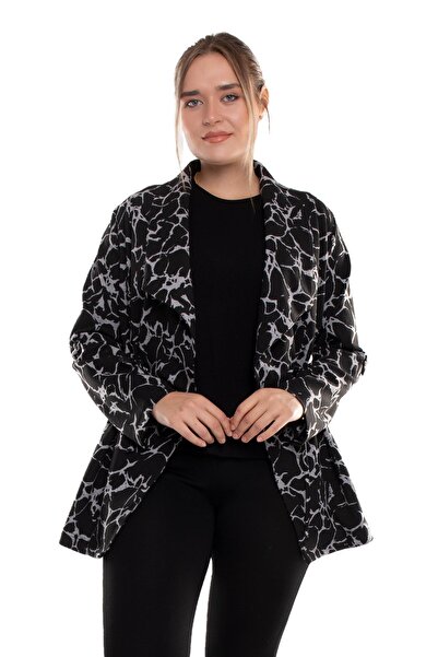 FUERTE 6604-1 Büyük Beden ŞalYaka Beli Bağçıklı Viscon Kadın Ceket