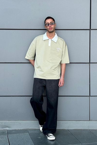 HAFKAGİYİM Μπλουζάκι Water Green California Polo Neck Outplenty Premium Oversize T-shirt