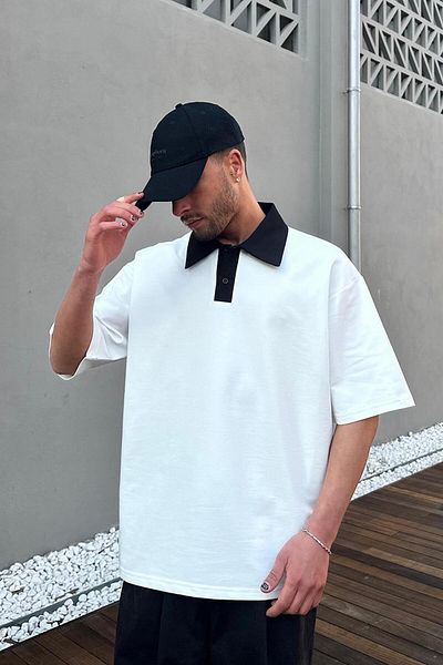 HAFKAGİYİM ΛΕΥΚΟ Basic Polo Neck OUTPLENTY PREMIUM Oversize T-Shirt