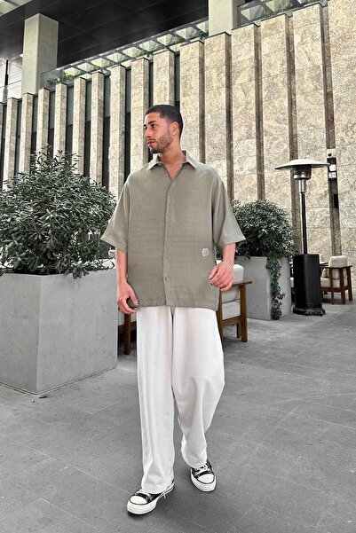 HAFKAGİYİM Khaki Sea Horse Embroidery Detail Bs Oversize Shirt