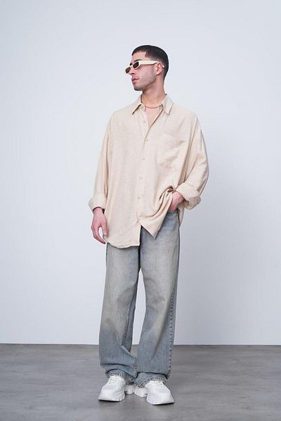 HAFKAGİYİM Κρεμ Basic μακρυμάνικο 1A CH Oversize πουκάμισο