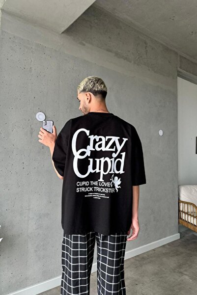 HAFKAGİYİM ΜΑΥΡΟ Crazy Cupid OUTPLENTY PREMIUM Oversize T-Shirt