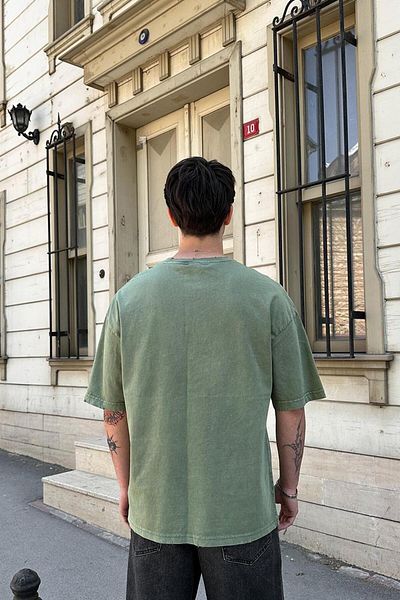 HAFKAGİYİM GREEN Acid Wash Basic 1Z EE Oversize T-Shirt