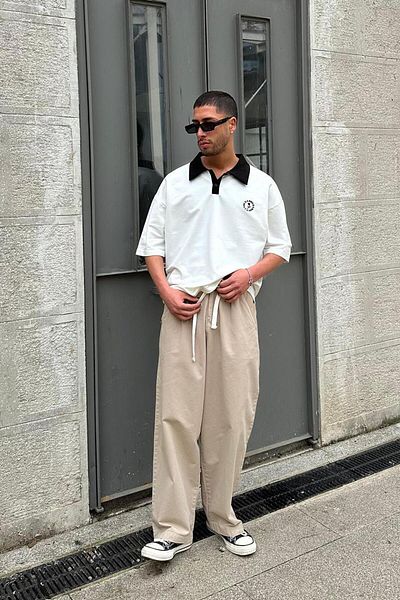 HAFKAGİYİM ΛΕΥΚΟ Ροζ Πόλο Γιακά OUTPLENTY PREMIUM Oversize T-Shirt