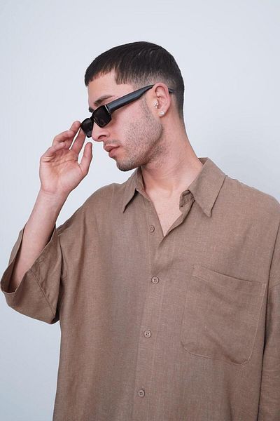 HAFKAGİYİM Καφέ Basic μισό μανίκι 1B CH Oversize πουκάμισο
