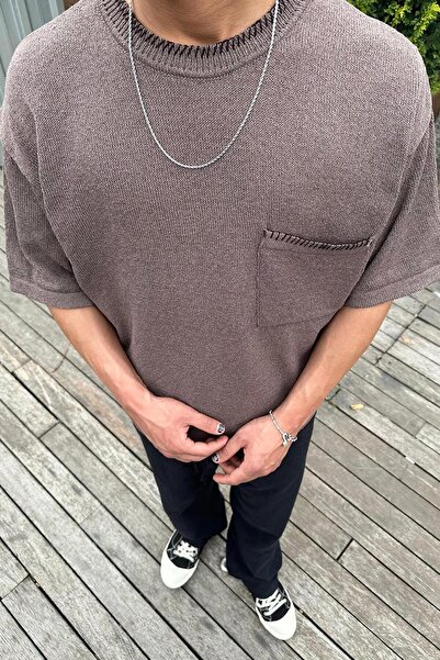 HAFKA Καφέ πέτο με λεπτομέρεια GO Knitwear Oversize T-shirt με μπροστινή τσέπη