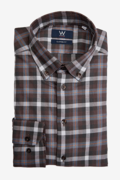 W Collection LACİVERT EKRU EKOSE DESENLİ GÖMLEK