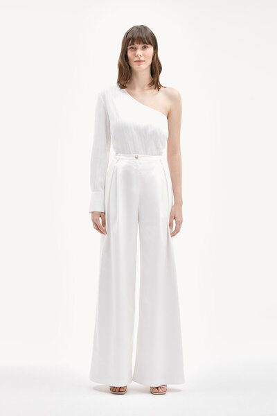 W Collection EKRU ASİMETRİK TEK OMUZ DOKULU BLUZ