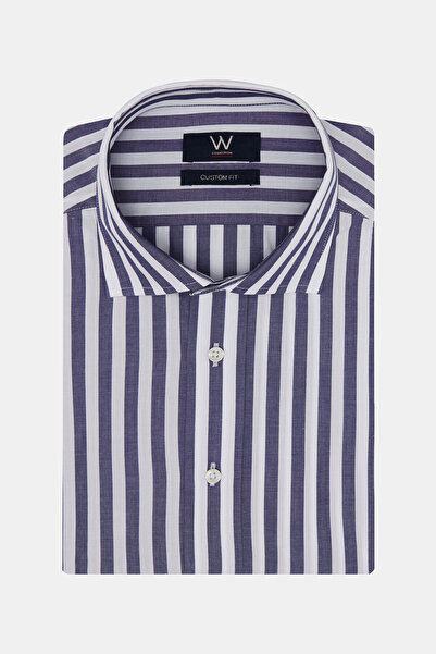 W Collection NAVY BLUE LONG SLEEVE STRIPED PATTERNED SHIRT