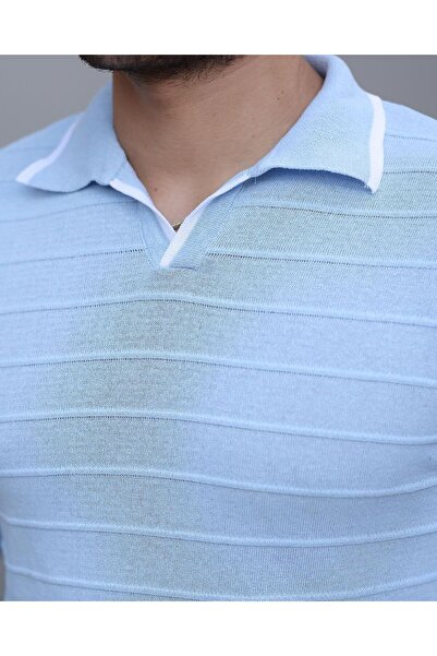 Genel Markalar Hemşire Yaka Şeritli Triko Kazak Bebe Mavi