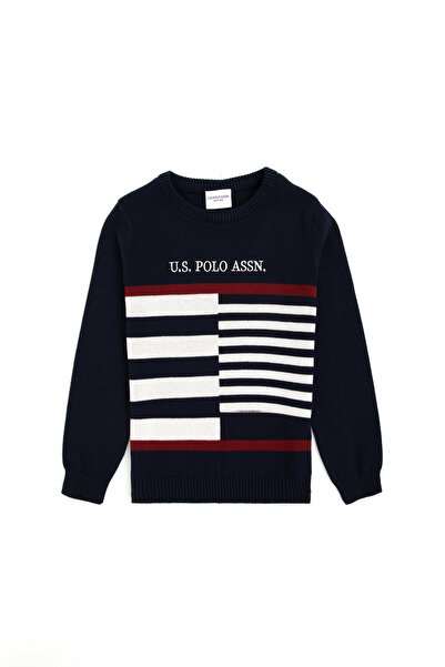 U.S. Polo Assn. Pulover pentru băiat, albastru bleumarin, cu gât rotund 50293...