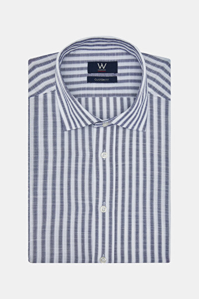 W Collection WHITE LONG SLEEVE STRIPED PATTERNED SHIRT
