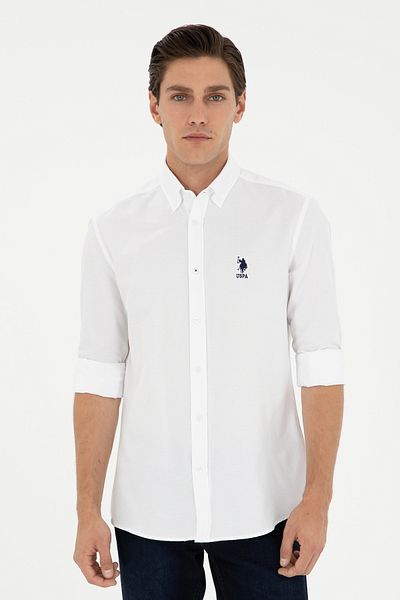 U.S. Polo Assn. Ανδρικό λευκό μακρυμάνικο πουκάμισο Basic 50293427 -VR013