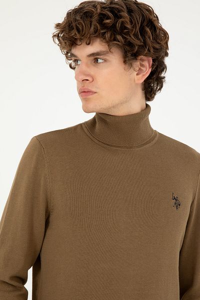 U.S. Polo Assn. Men's Slim Fit Turtleneck Khaki Basic Sweater 50293523 -Vr027