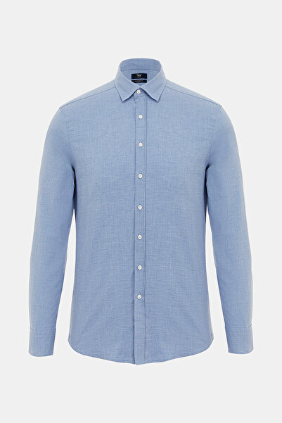W Collection MAVİ DÜZ FLANEL SOFT YAKA GÖMLEK