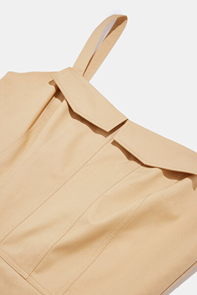 W Collection BEJ MİNİ DAR KALIP KALP YAKA ELBİSE