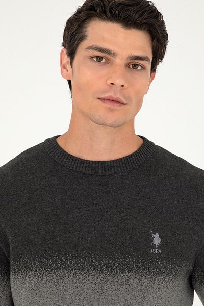 U.S. Polo Assn. Men's Slim Fit Crew Neck Anthracite Melange Sweater 50293538 -Vr081
