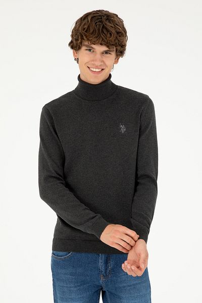 U.S. Polo Assn. Anthracite Melange Slim Fit Men's Sweater - High Neck 50293523 -Vr081