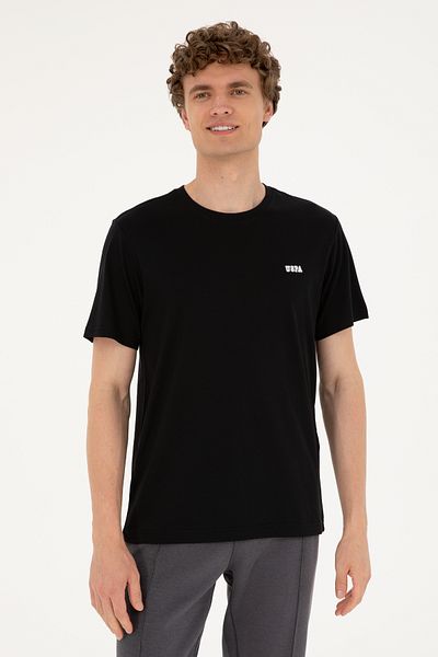 U.S. Polo Assn. Tricou negru cu decolteu rotund pentru bărbați 50294290 -vr046