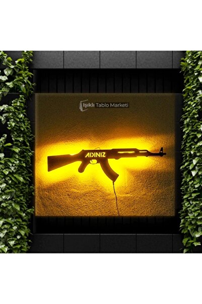 IŞIKLI Tablo Marketi Isme Özel Ak-47 Silah Tablosu