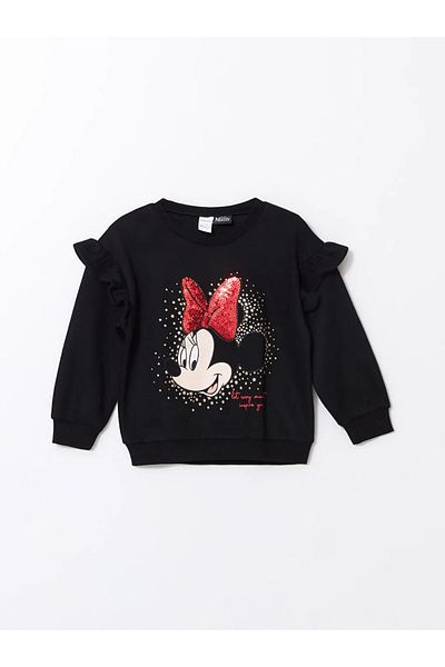 LC Waikiki Lcw Baby New Black Crew Neck Minnie Mouse Printed Baby Girl Sweatshirt