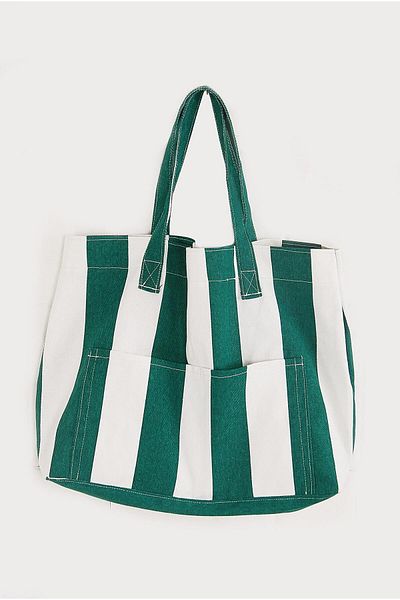 ENGSTORE Green Women's Canvas Shoulder Bag - 2 Pockets, Casual Colorful Beach Bag