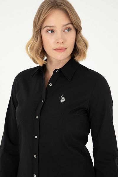 U.S. Polo Assn. Cămașă de bază neagră cu mânecă lungă pentru femei 50293919 -VR046