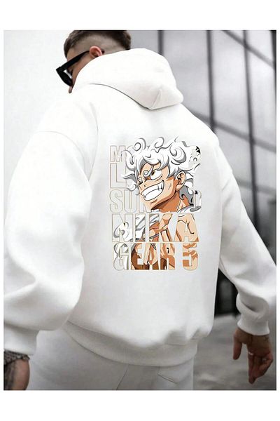 Massgai Unisex One Piece Monkey Nika Gear 5 Print Design Anime Hooded Oversize Sweatshirt Hoodie