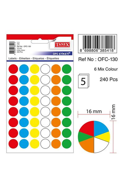 Tanex Ofc-130 Μίξ Χρώμα Ετικέτα Γραφείου 16mm 240 Τεμάχια