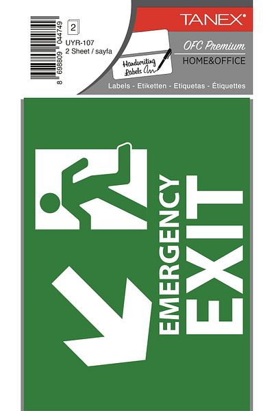 Tanex Uyr-107 Emergency Exit Label 2 Pack