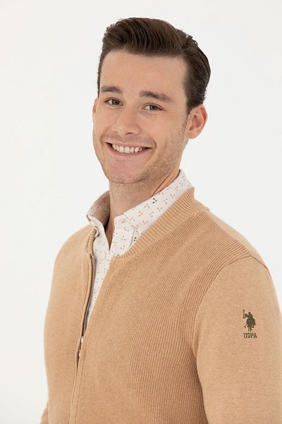 U.S. Polo Assn. Men's Sand Melange Basic Knitwear Cardigan 50277107 -Vr123