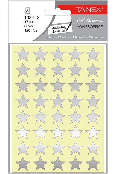 Tanex Ofc-143 Silver Star Label - 17mm, Pack of 84