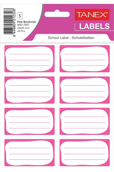 Tanex Pink Bordered Double Row School Label 40 Pieces