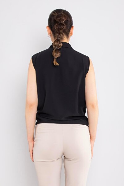 AYHAN 81856 Model Sleeveless and Flowy Double-breasted Chiffon Blouse