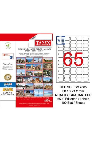 Tanex Tw-2065 White Label 38.1 mm X 21.2 mm