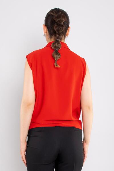 AYHAN 81856 Model Sleeveless and Flowy Double-breasted Chiffon Blouse