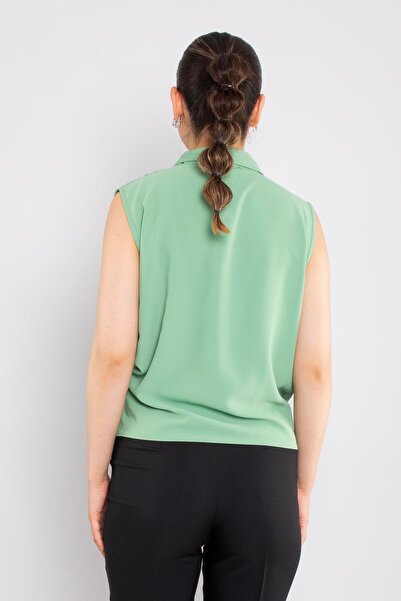 AYHAN 81856 Μοντέλο Αμάνικη και ντραπέ μπλούζα σιφόν διπλό στήθος