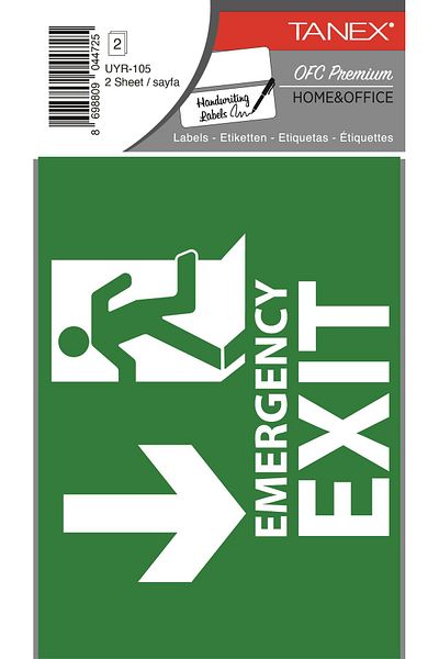 Tanex Uyr-105 Emergency Exit Label 2 Pack