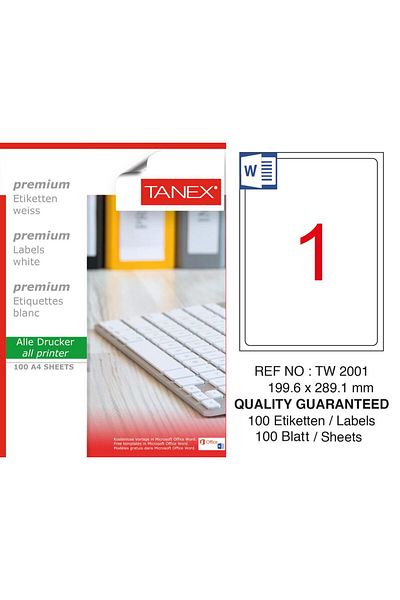 Tanex Tw-2001 199.6X289.1Mm Laser Label 100 Pieces