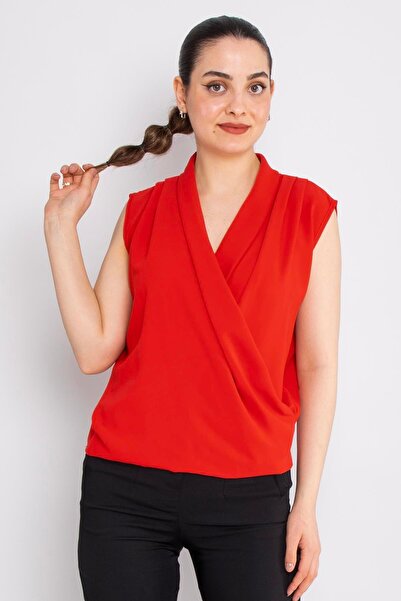 AYHAN 81856 Model Sleeveless and Flowy Double-breasted Chiffon Blouse