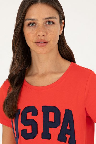 U.S. Polo Assn. Tricou de bază roșu cu decolteu pentru femei 50280036 -vr030
