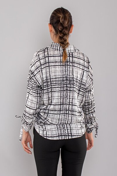 AYHAN 50791 Блуза з еластичним поясом і шнурівкою, з смужками, з атласу